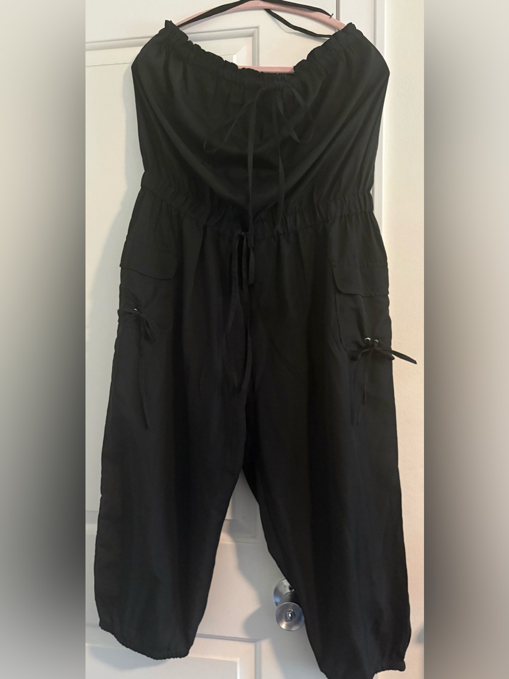Women’s Black Utility Jumpsuit with Drawstring Waist